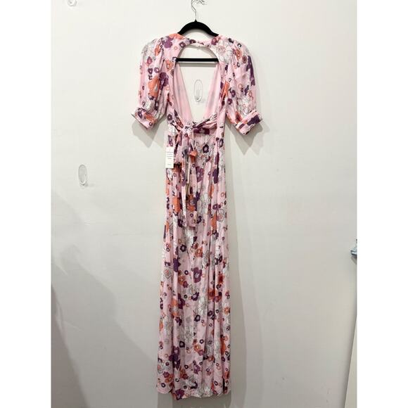 NWT For Love & Lemons Magnolia V-Neck Open Back Maxi Dress Pink Blossom Women XS - Picture 4 of 8